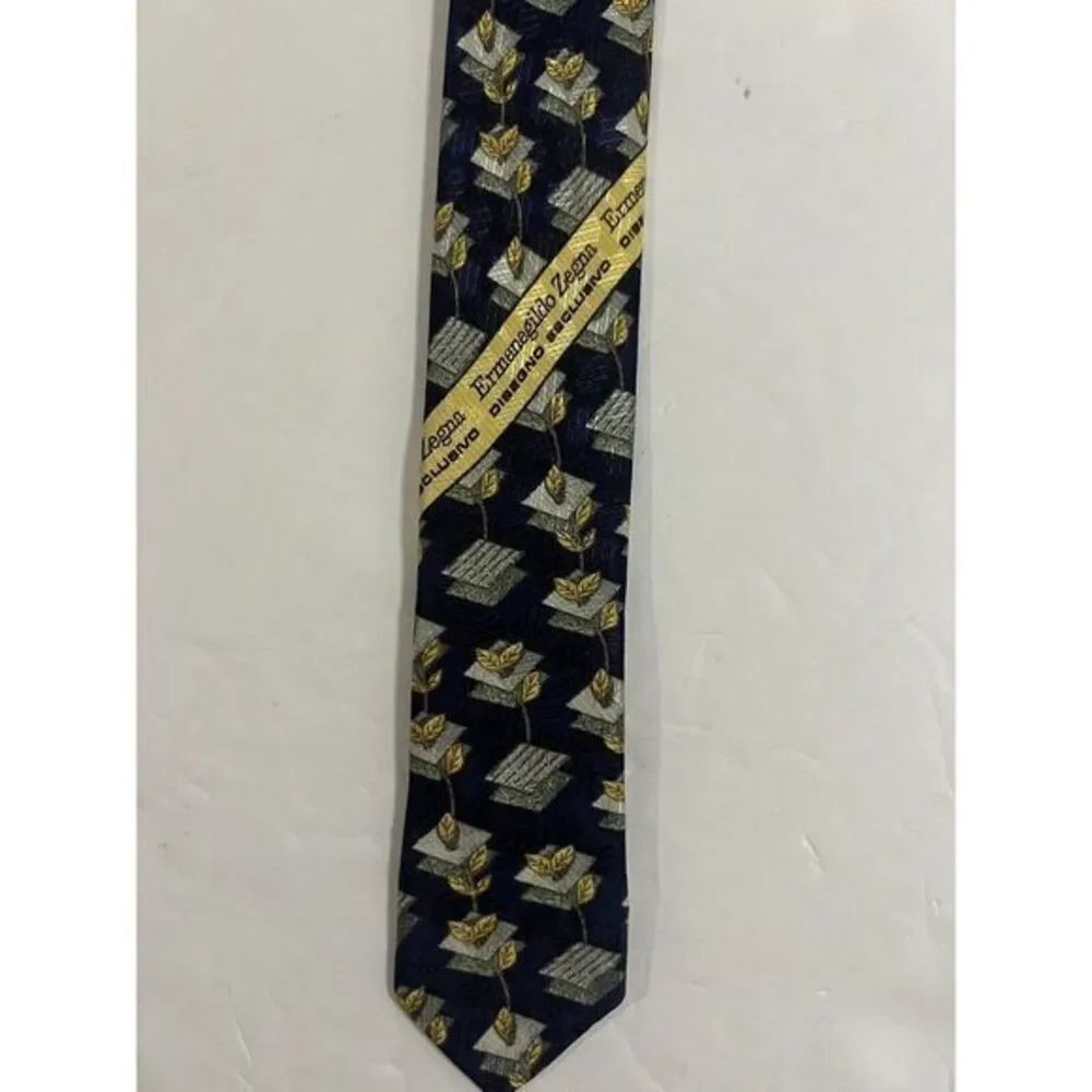 Ermenegildo ZEGNA Gold Leaves Tie Made in Italy 100% Woven Silk rare 57‎ in